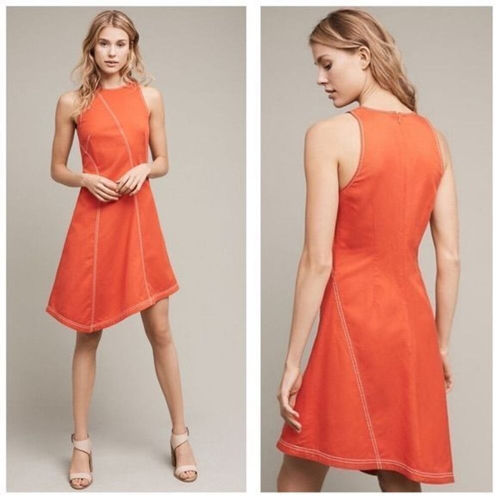 Anthropologie Maeve Bileu Asymmetrical Dress Orange Size 14